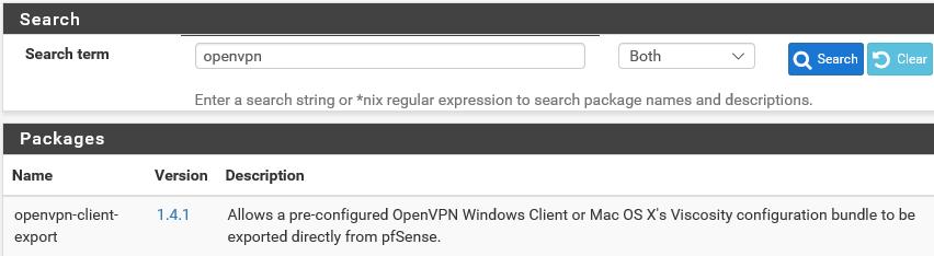 36. Bläddra ner och klicka på Save 37. För att underlätta anslutningen till vår VPN-server så ska vi nu installera ett programpaket till pfsense som heter OpenVP-Client-Export.