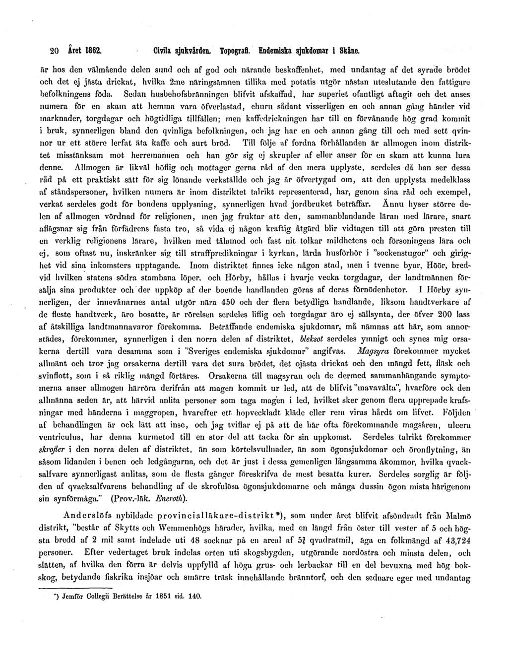 20 Året 1862. Civila sjukvården. Topografi. Endemiska sjukdomar i Skåne.
