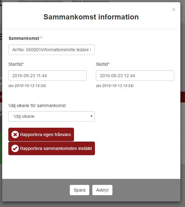 och sedan på den lilla pennan i menyn för att redigera. Här till höger ser du alternativen för en tom sammankomst.