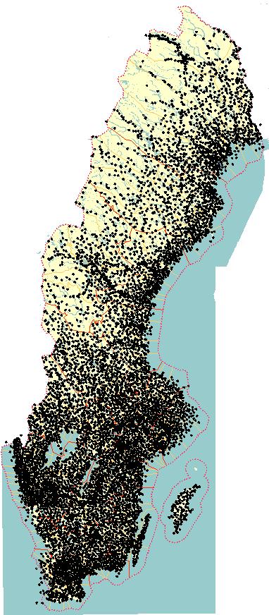 4 Resultat 4.1 Punkter RIX 95-nätet innehåller 9 026 punkter (figur 6) som är bestämda i SWEREF 99, RT 90, RH 70 och RH 2000.