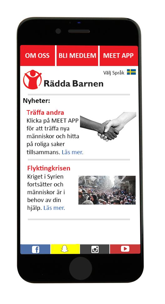 App Vi har valt att göra ett koncept till en app som ska hjälpa Rädda Barnen att nå ut till vår målgrupp (nya svenskar), men den kan även användas för att nå ut till andra målgrupper.