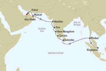 Kryssning från Abu Dhabi till Singapore via Oman, Indien & Sri Lanka PRELIMINÄRA FLYGTIDER DAG FLYG TIDER FLYGTID 12 jan Stockholm - Dubai 13.35-22.55 6h 30 31 jan Singapore - Dubai 01.20-04.