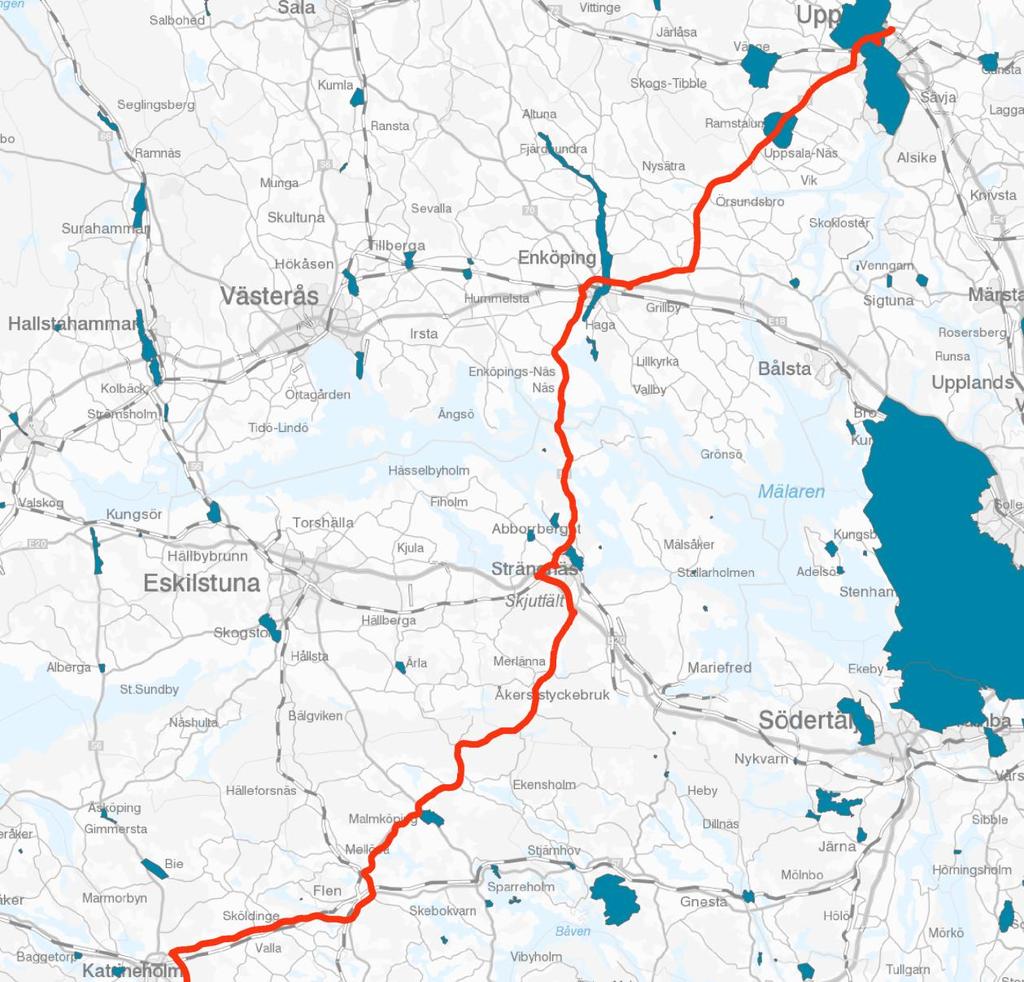 Figur 19. Vattenskyddsområden 5.2.3. Kollektivtrafik Kollektivtrafik finns längs med hela sträckan, men med varierande antal turer och turtäthet.