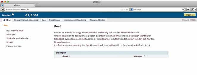 Krypterad e-post för säker kommunikation Prislista över etjänst Den krypterade e-posten i etjänsten är avsedd för säker kommunikation mellan dig och Nordea Finans.