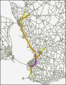 Figur 8 Trängselnivåervejnet Öresund 2030. Ju mörkare färg desto större trängsel/högre prioritering.