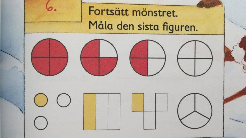 I den sista boken finns det sex uppgifter som tar upp geometriska mönster. Ingen av dem finns på bas-sidorna utan på Sallys hinderbana, ÖVA och PRÖVA.