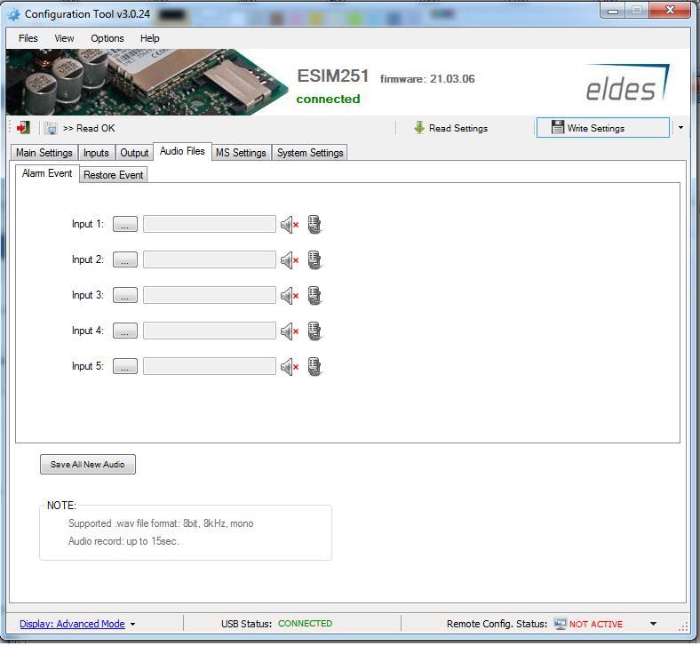 3. Audio files a) Alarm event / Restore event Lägg till dom