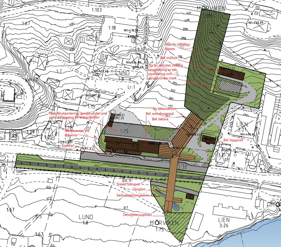 RISKUTREDNING 2015-01-16 7 (52) 2 Områdesbeskrivning 2.1 Allmänt Planprogramsområdet är beläget norr om Åresjön i de västra delarna av Åre by och ligger huvudsakligen norr om Mittbanan och Årevägen.