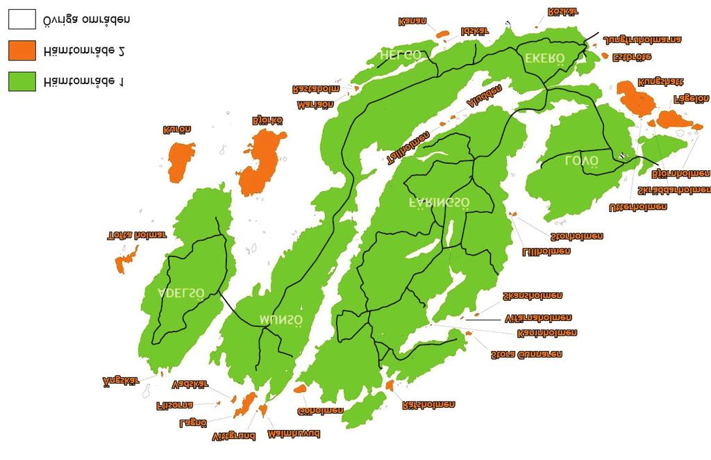 Hämtområden Hämtområde 1 Områden med väg-, bro eller färjeförbindelse.