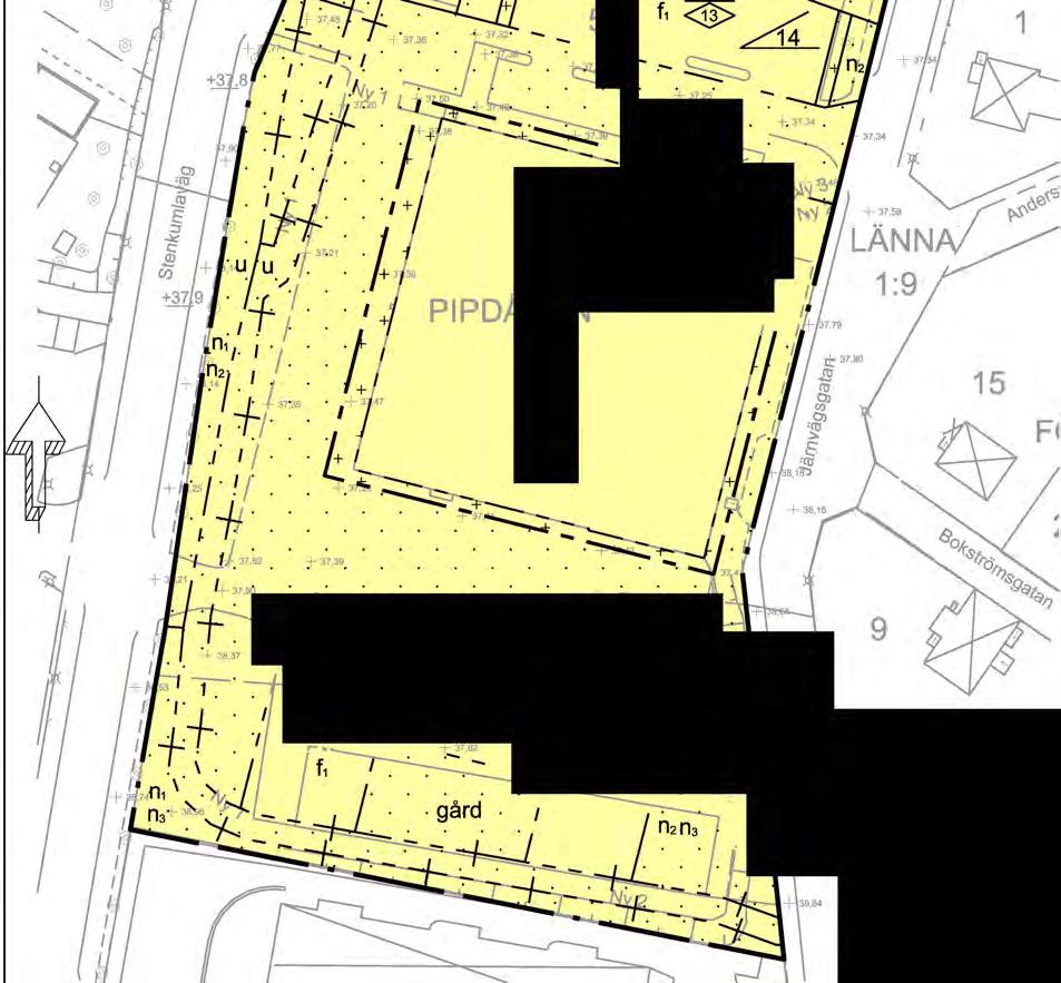 Egenskapsbestämmelser för kvartersmark eooo Största byggnadsarea i m'. Balkonger får tillkomma utöver detta. (PBL4 kap 11 punkt 1) v, gärd n, n, n, k f l... li.