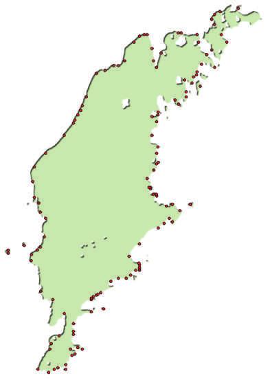 Korta meddelanden 237 Fig. 1. Gotland med kända och sannolika platser för medeltida hamnoch fiskelägen. Karta förf.