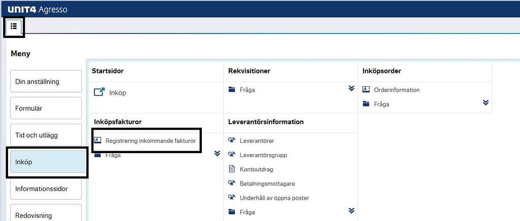 Karolinska Institutet Sid 21 (37) 6.4 Ändring av förfallodatum, momskod och period Välj Inköp.