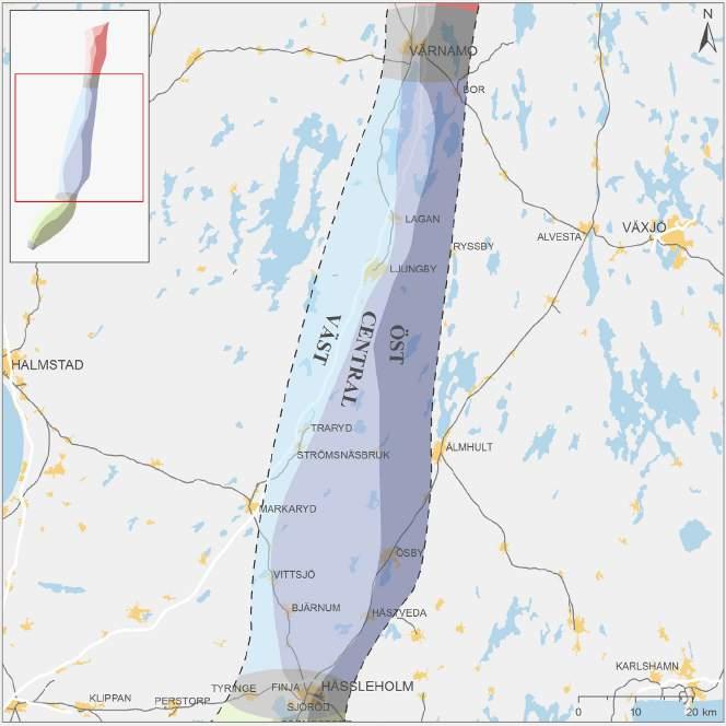 9. Värnamo Hässleholm 9.1 Beskrivning av området Utredningsområdet sträcker sig från Värnamo och 120 kilometer söder om till Hässleholm.