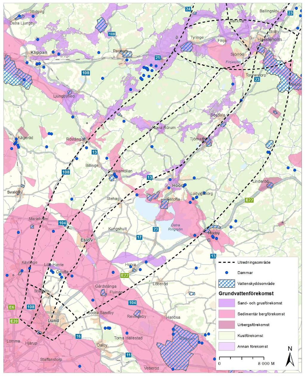 Grundvattenberoende ekosystem Inom vissa av delområdena finns våtmarker som hyser grundvattenberoende ekosystem. Figur 5.36.