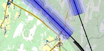 I det södra läget, vid E4, berörs ca 80 fastigheter av maxnivåer över gällande riktvärden utan bullerskärm vid spåret.