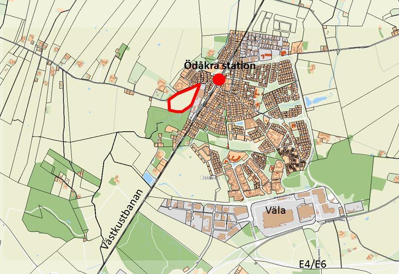 Planområdet läge i Ödåkra Förslag till process Detaljplanen föreslås upprättas med standardförfarande i enlighet med bestämmelserna i Planoch bygglagen (2010:900).