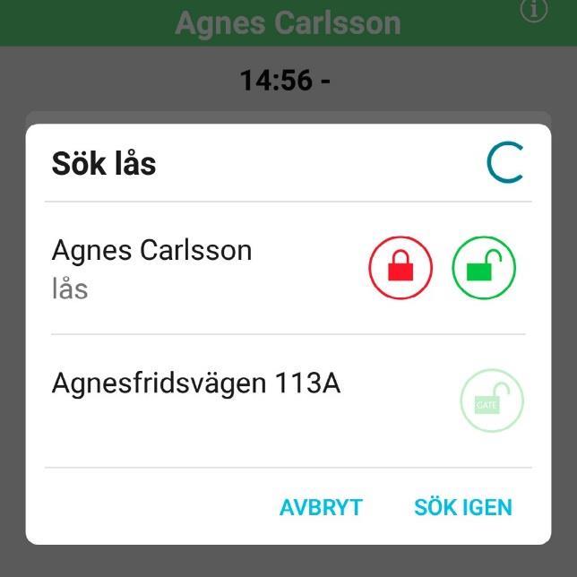 b) En lista visas över aktiva Carelock ACE och Gate-lås i närheten (3): 2 Carelock ACE visas med