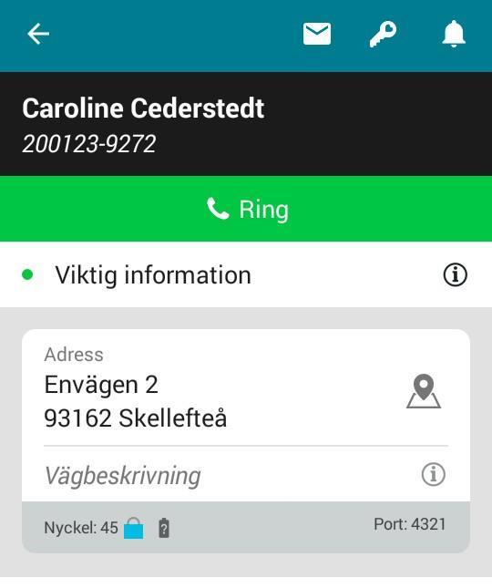 e) Efter avslutat samtal, tryck eventuellt på mobiltelefonens bakåtknapp för att återgå till TES App.