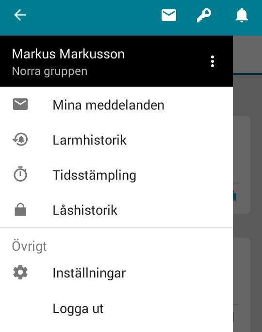 2 Navigering och symboler i TES App När man är inloggad i TES App (se kapitel 3 Starta TES App och logga in) ser man ett blått fält högst upp på skärmen, där olika navigeringsmöjligheter och symboler