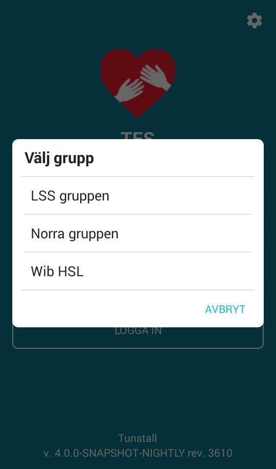 e) Klicka på den grupp (4) du vill logga in i.