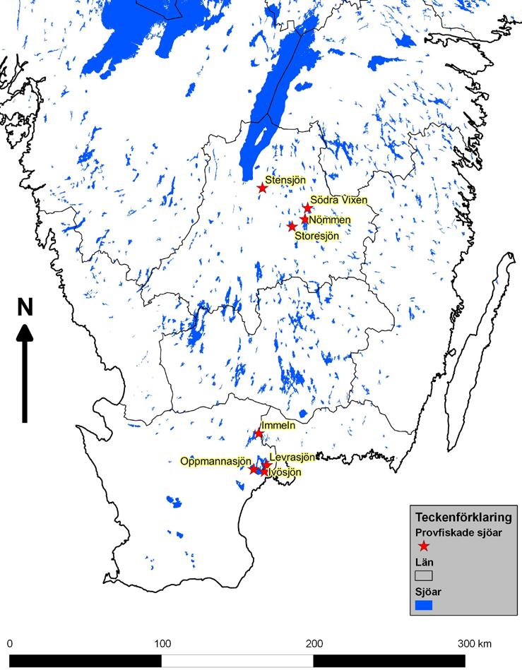 Material och metodik Genomförda provfisken Under perioden 11:e augusti till 1:e september 2011 genomfördes provfisken i åtta sjöar inom Jönköpings och Skåne län (figur 1).