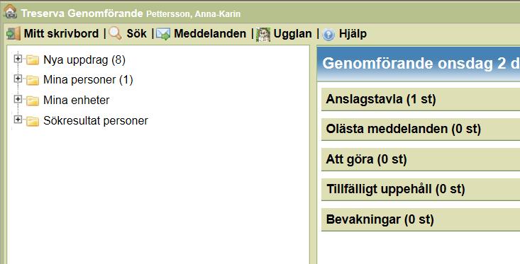 Nya uppdrag I mappen Nya uppdrag hamnar nya SoL och HSL uppdrag till gruppen/enheten. Du eller en kollega behöver kvittera uppdraget för att kunna läsa och dokumentera.