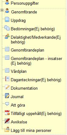 Lägg till personer i mappen Mina Personer Välj aktuell brukare Öppna upp brukarens menyrad Klicka på Lägg till mina personer (längst ner i menyraden) Ta bort personer i mappen Mina