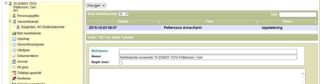 Skicka meddelande från personens menyrad Du kan skicka meddelande direkt från