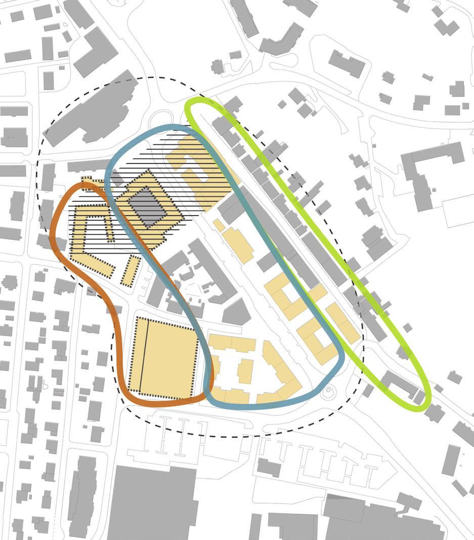 BEBYGGELSE Tillkommande bebyggelse kan ge ungefär 500 nya bostäder och 12 000 m 2 BTA för handel och service, om bottenvåningarna upplåts för handel och service medan resterande våningsplan upplåts