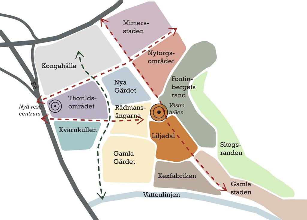 SAMMANHÄNGANDE STADSKÄRNA Kungälvs stadskärna består av flera delområden med olika karaktär och bebyggelsetyper.