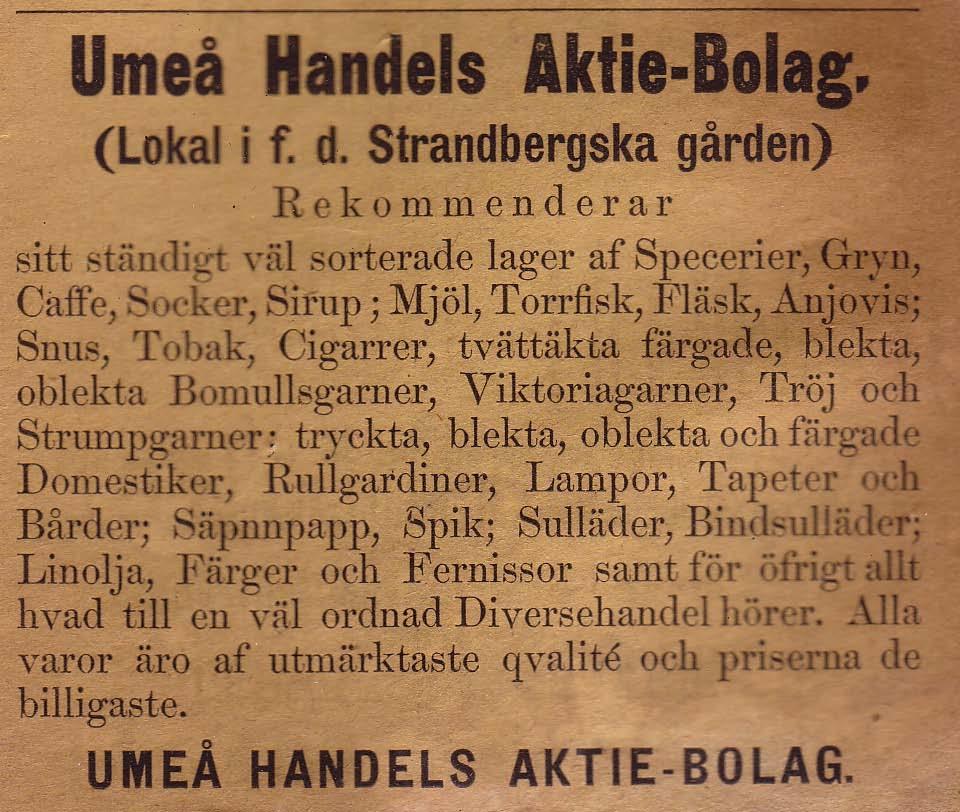 15 Umeortens Konsumtionsförening Spec. Tel. 1501, 1536 1939 12 Div. butiker, 3 Spec.