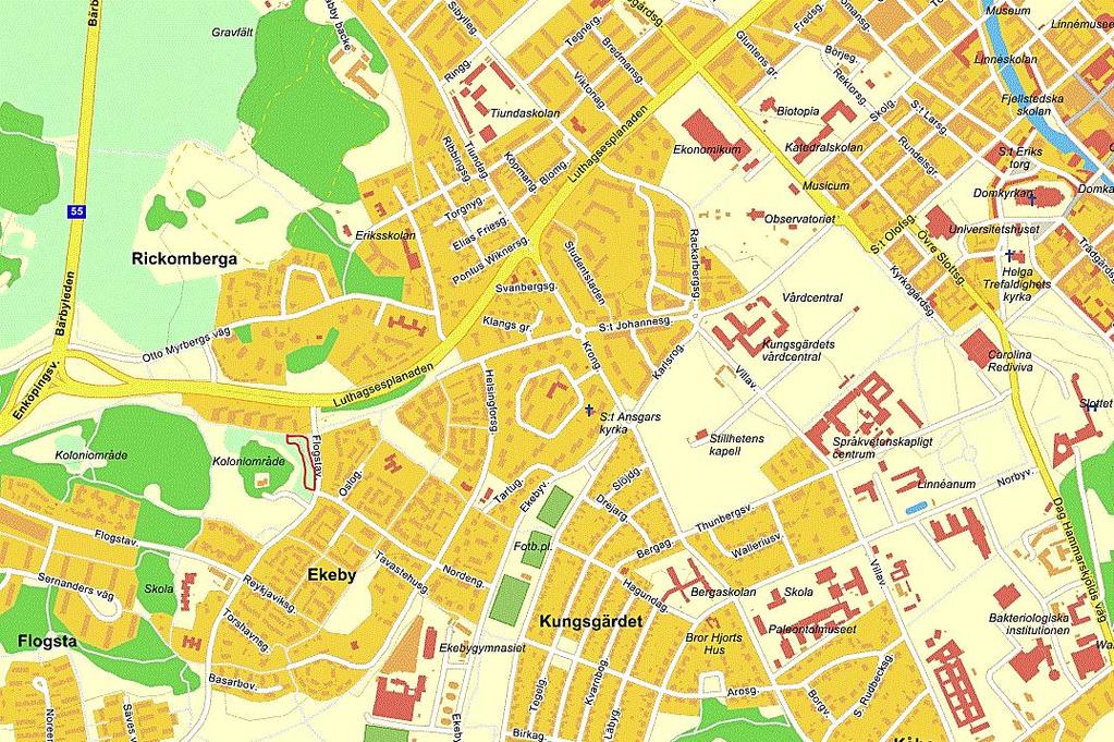 Sida 4 (16) 3 Planområdet och dess förutsättningar Området ligger i Uppsala kommun i Ekeby (Flogsta) väster om Uppsala centrum.