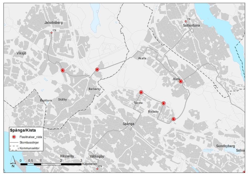 15(127) Figur 59 Detaljerad kartbild över röda flaskhalsar i