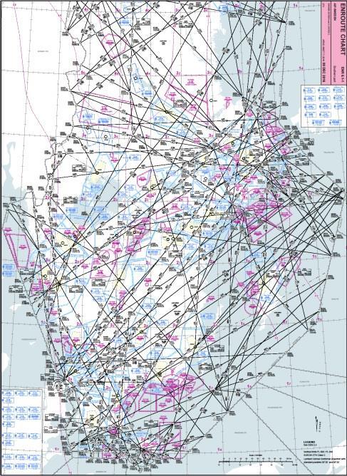 Flygvägarna är definierade av navigeringspunkter som finns i luftrummet.