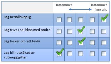 Personlighetstester Om personlighetstester brukar vi säga att det inte finns något rätt eller fel svar. Det beror på kraven som vi tidigare ställt upp på svarspersonens personlighet.