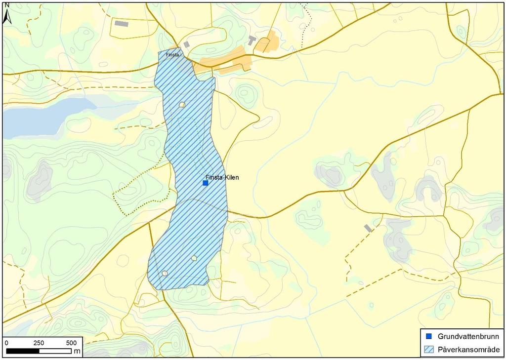 brunnarna i Vagndalen och Västra Syninge. I Finsta-Kilen togs i genomsnitt 42,2 l/s ut. Under hela försöket gjordes nivåmätningar i omkringliggande grundvattenrör.