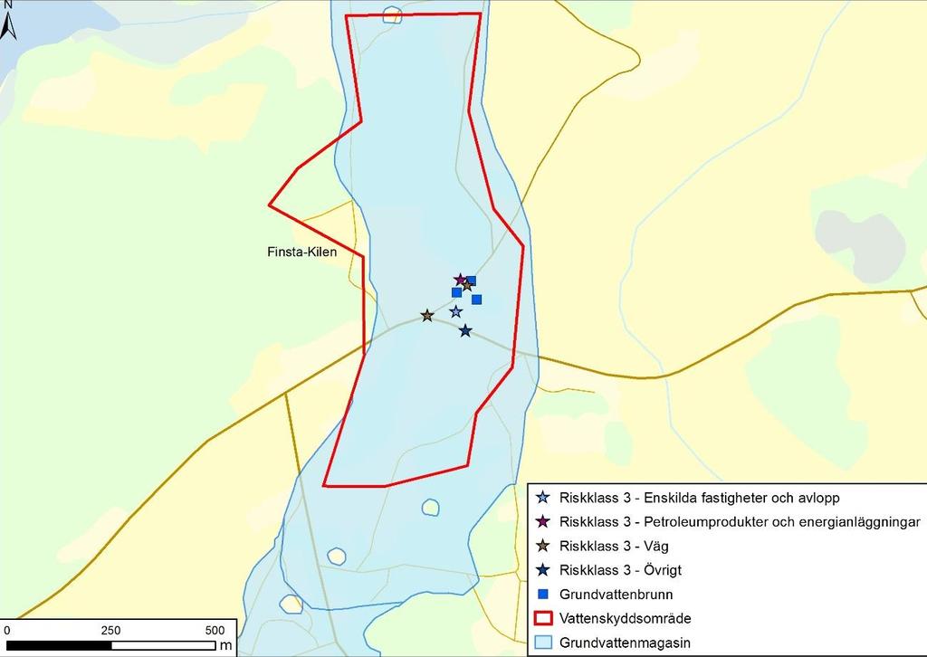 Tabell 1 Resultatet av Rambölls riskinventering och riskanalys för Finsta-Kilen vattentäkt. Koordinatsystem SWEREF99 TM.