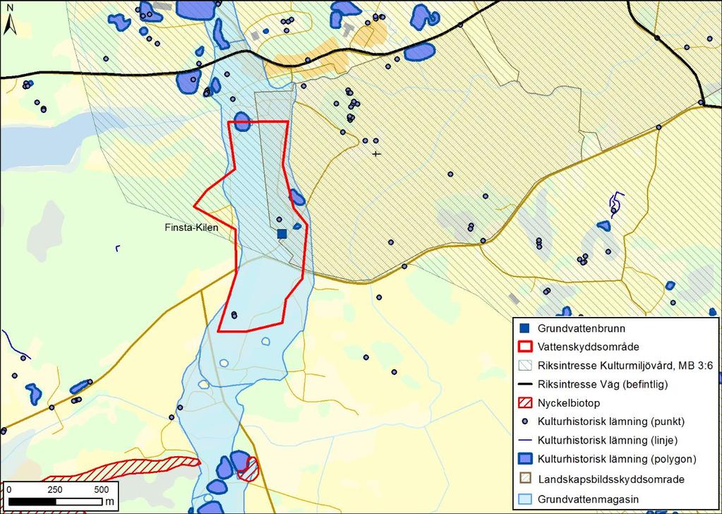 Landskapsbildsskyddsområde Figur 4 Utbredning av skyddade områden kring Finsta-Kilen grundvattentäkt.