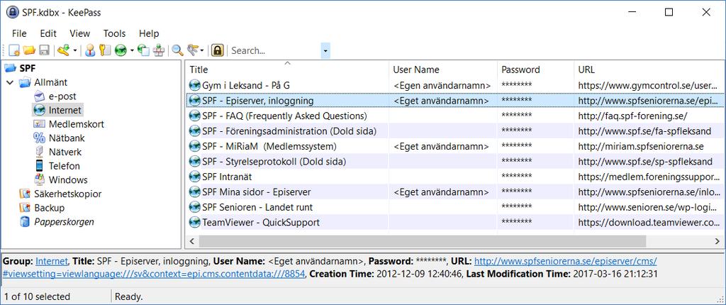 Använda KeePass Sätt in USB minne Öppna utforskaren och klicka på usb minne KEEPASS-SPF (X:) Klicka på och Ange