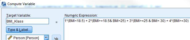 7.6.1 Skapa gruppvariabler via Compute Transform Compute I kapitel 7.5 visade hur man gjorde grupper av variabler, t.ex. BMI-klasser av BMI. Ett annat sätt är att använda Compute.