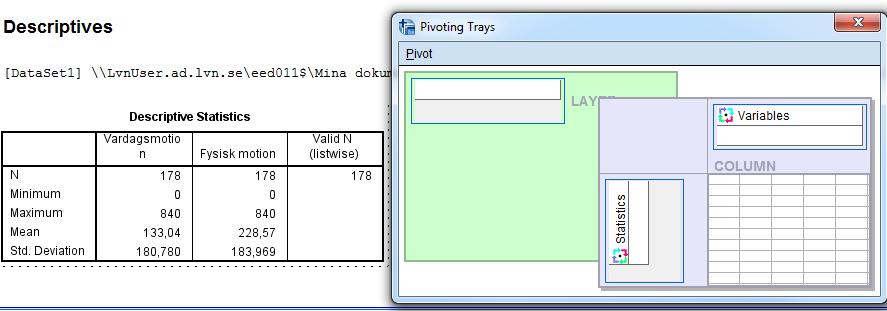 Du kan trycka och dra t.ex. Statistics från Columns till Row.