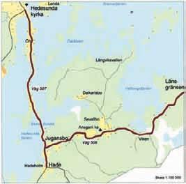 Väg 507, HADE - HEDESUNDA KYRKA Gävle kommun (9 km) Vägen följer en tydlig åsrygg över Ön i Hedesunda, mellan bron i norr och färjeläget i söder.