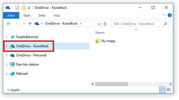 OneDrive mappen Efter att du har satt upp synkroniseringen läggs mappen OneDrive Konstfack till på datorn.
