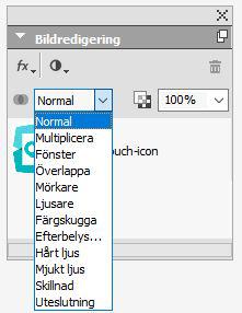 Skärm: När övertoningsläget Skärm används på det övre objektet inverteras och multipliceras färgpixlarna för det övre och det undre objektet, och sedan inverteras de resulterande färgpixlarna.