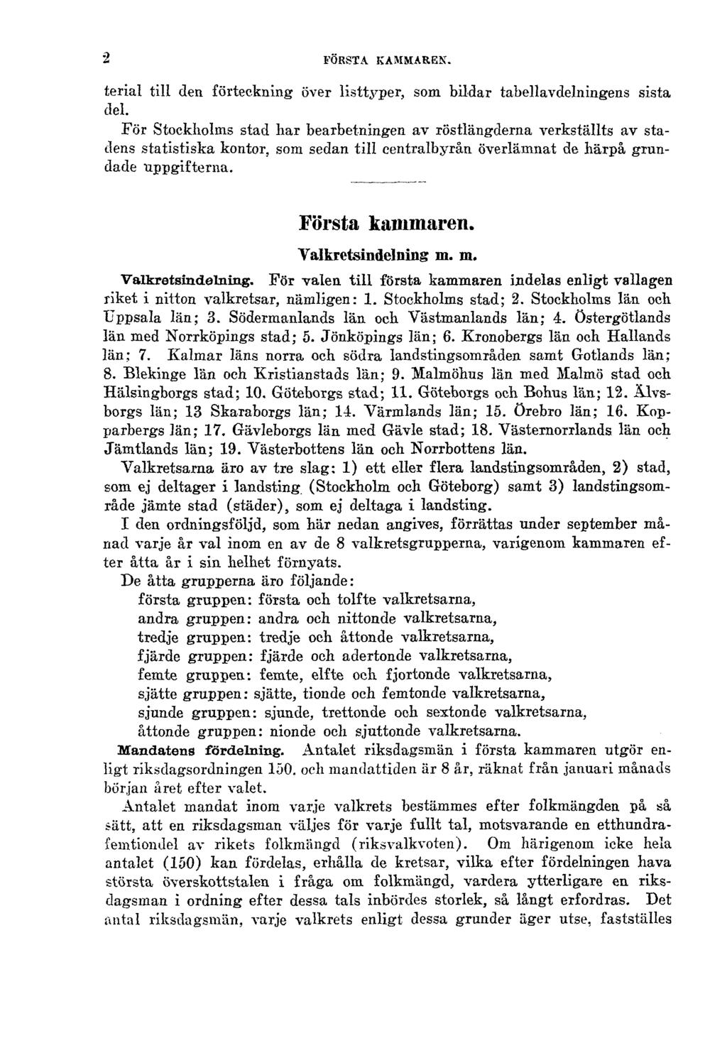 2 FÖRSTA KAMMAREN. terial till den förteckning över listtyper, som bildar tabellavdelningens sista del.