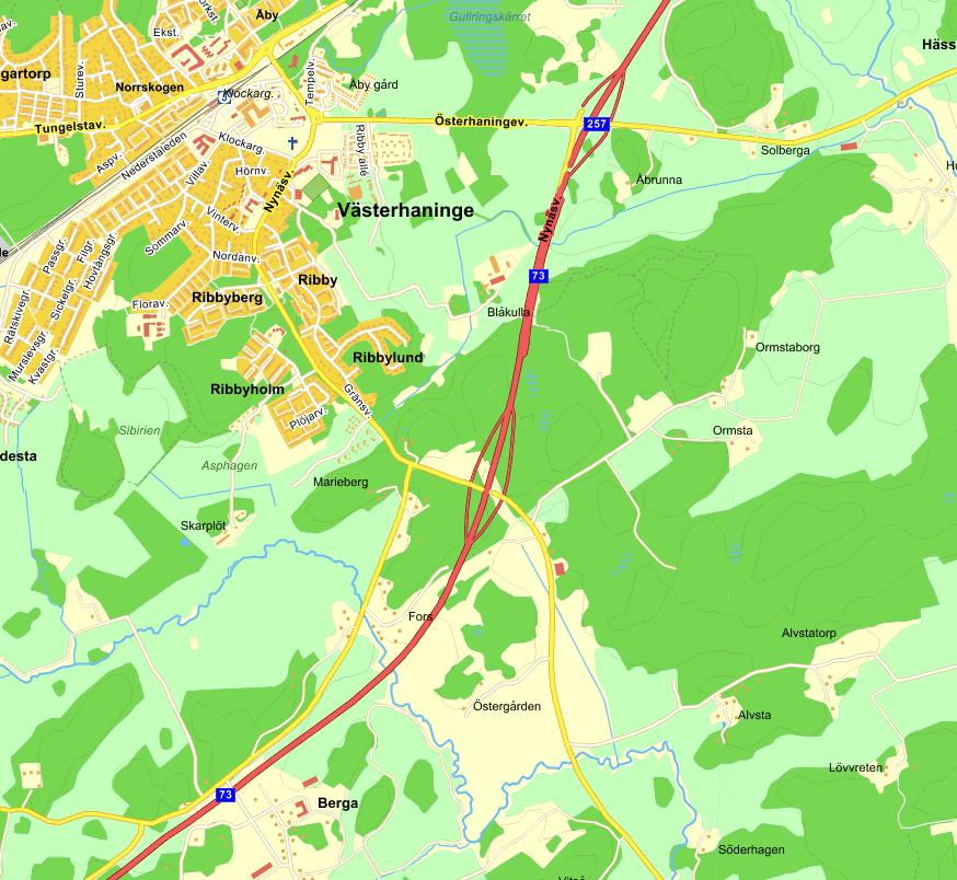 (samlad bebyggelse) är ca 300 meter och avstånd till närmaste bostad är ca 150 meter, se Figur
