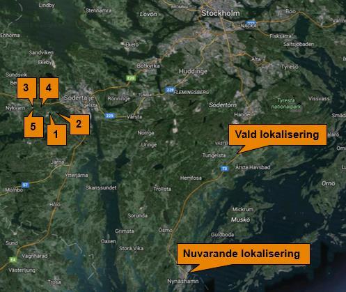 18(44) Figur 4-7 Plats förnuvarande och vald lokalisering samt de övriga alternativen som utreddes närmare 4.