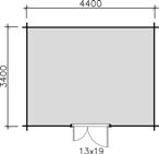 evereras med färdigkapade takåsar, 21 mm underlagsgolv, oisolerad enkeldörr (79 x 189 cm) och oisolerad dubbeldörr (129 x 189 cm) samt en mellanvägg.