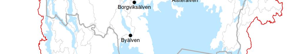 I Figur 5 är de utvalda vattendragen för analys av total tillrinning markerade med punkter.