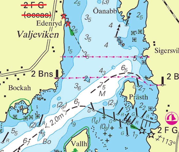 10 Sweden. Central Baltic. Mönsterås. Leading lights Oknö front and rear. New characteristics. Character of the lights Oknö front and rear have been changed.